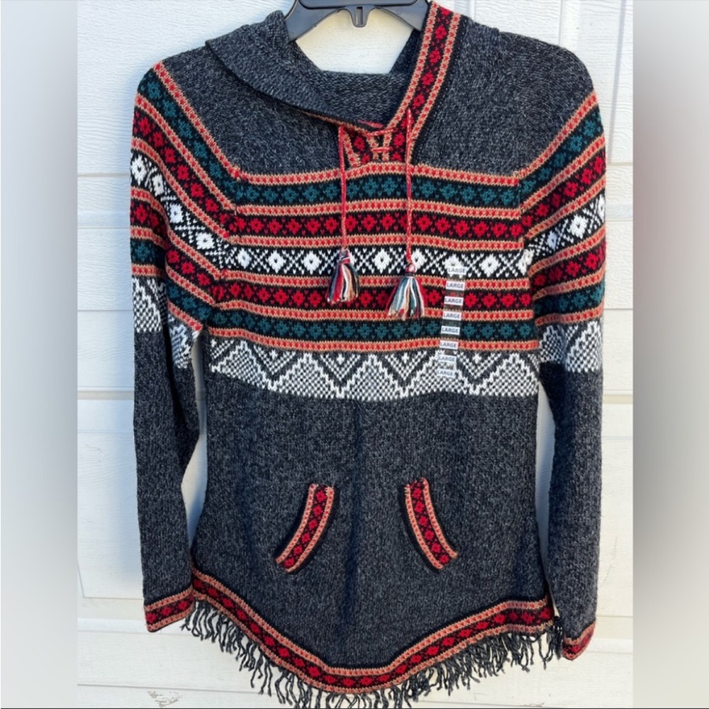 Women Artesania Eden Hoodie Fringe Aztec Sweater Alpaca Made in Peru